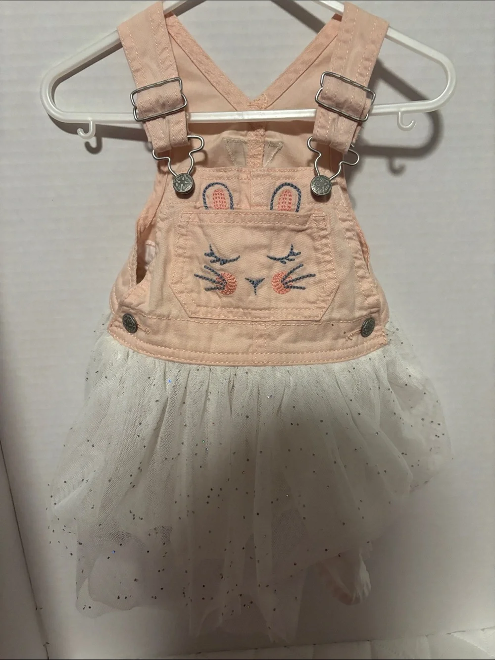 OshKosh B'gosh Peach Overall Dress with White Sparkle Tulle